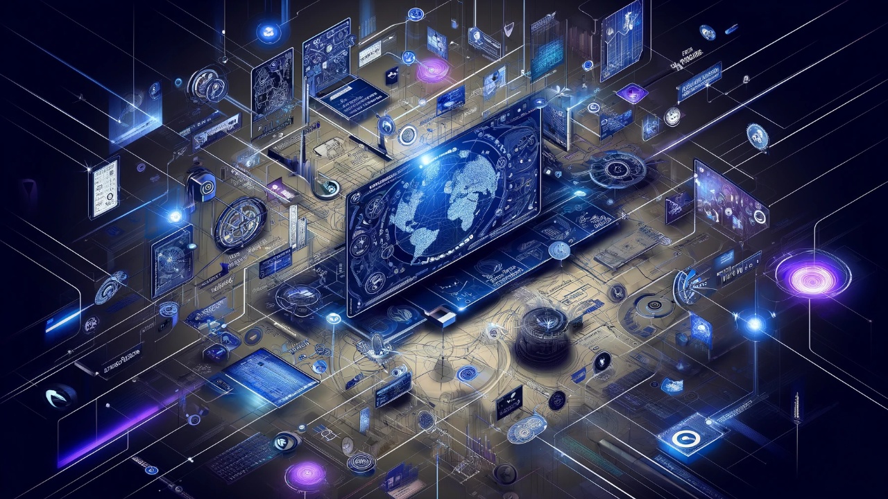 Digital 'map' metaphor illustrating the strategic journey through the programmatic advertising landscape with network connections, data streams, and digital screens.